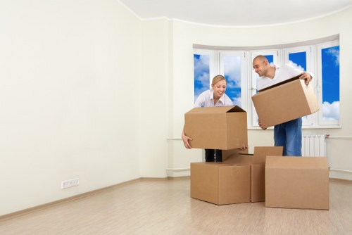 Sturdy moving boxes arranged for flat relocation in Tufnell Park