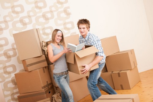 Boxes and furniture being loaded for a local house move in North London
