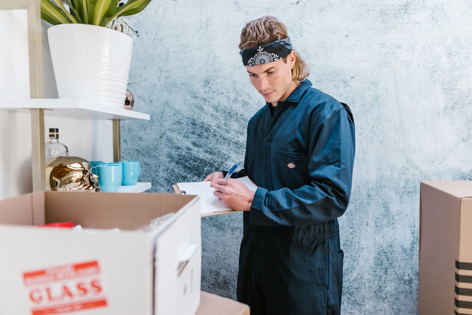 A woman with curly black hair, wearing a white t-shirt, blue jeans, and white sneakers, is sitting on a wooden floor surrounded by numerous cardboard moving boxes of varying sizes, some with labels an